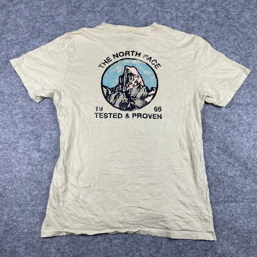 The North Face T-Shirt Mens M Tan Tested & Proven Circular Design Short Sleeve